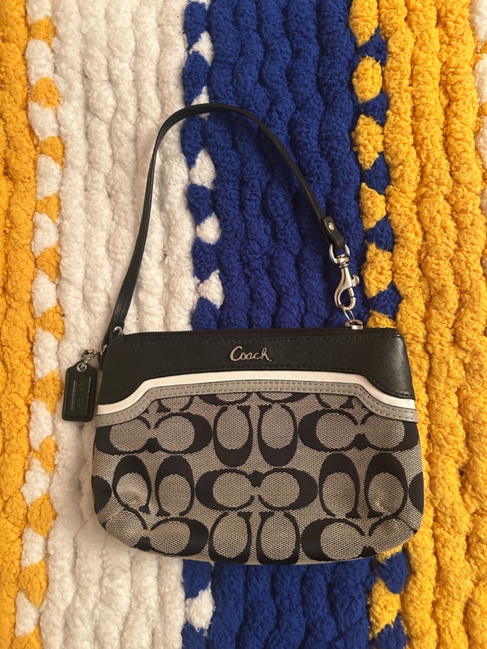 Coach Black and Cream Signature Canvas Wristlet
